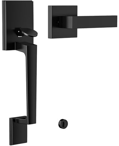 AEEKEL Black Front Door Handle No Lock, Exterior Entry Door Handle with Interior Passage Levers, Front Door Lock Set for Left Right Handle Doors, Deadbolt Set Not Included, Non-Locking