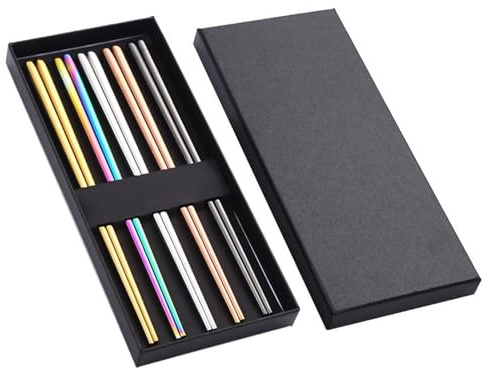 Stainless Steel Chopsticks, Chopsticks, No Slip Construction, 5 Pairs Lightweight Set, Chop Sticks, Portable Dishwashing Liquid, Metal Finish for Korean Dishes, Chinese Meals and Japanese