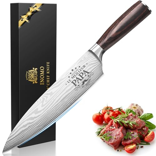 INOMO Cadeau Fete des Peres, Couteau Chef Personnalisé pour Fête des Pères, Idee Cadeau Fete des Peres, Cadeau Papa Couteau de Cuisine, Inoxydable Manche Ergonomique