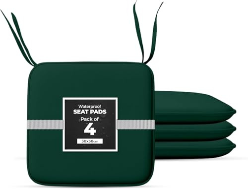 Rohi Garden Chair Cushions Set of 4 – Non Slip Indoor & Outdoor Plain Seat Pads for Dining Chairs with Ties – Soft & Comfortable Garden and Kitchen Chair Cushions 38x38 Plain Design Pack of 4 Green