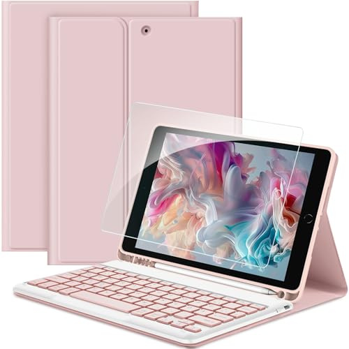 EasyAcc Hülle mit Tastatur für iPad 10.2 Zoll 9. / 8. Und 7 Generation | Hülle mit Stifthalter Und Schutzfolie, QWERTZ Tastatur Magnetische Kabellose Bluetooth Abnehmbare, Rose Gold