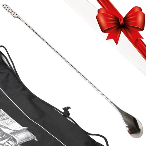 Kidia Bar Spoon Professionale Geometric Lines 40 cm – Cucchiaio da Bar in Acciaio Inox 304 con Misurazioni 1/2/3 ml – Bar Spoon per Cocktail, Bartender e Home Bar