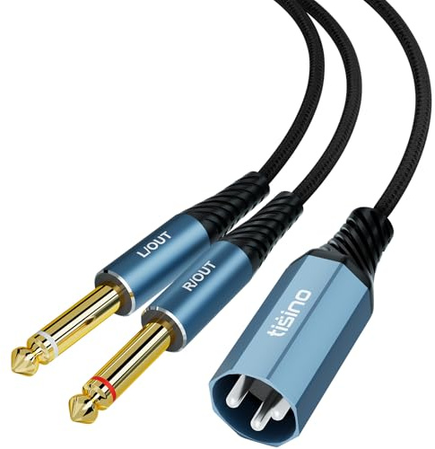 Tisino Dual 6,35mm TS auf XLR Stecker Splitter XLR Kabel (Stereo L/R), 2m | XLR-auf-6,35mm-TS-Klinken-Kabel für Mischpulte, Verstärker & Effekte, OFC HiFi Audio Y-Splitter-Adapter