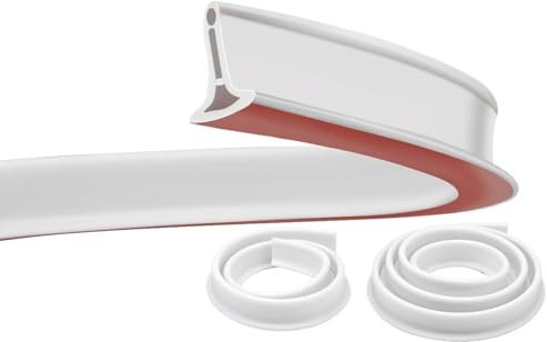 Juwacoo 2 Pcs Wet Room Floor Barrier, 1m & 2m Self-Adhesive Shower Screen Seal Strip, Rubber Curved Shower Screen Seal, Bathroom Sealant Strip, Shower Water Blocker Splash Guard Strip (White)