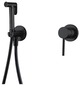 Pulvérisateur de bidet de toilette noir mat, eau chaude et froide, interrupteur, support à main, montage mural, ensemble de nettoyage de bidet à large diffusion en laiton(Matte black)