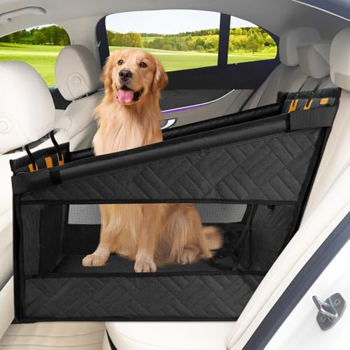 LIROPAU Extra Stabiler Hunde Autositz für Mittlere und Großer Hunde | Verstärkter Hundesitz Auto mit Belüftung & Stauraum - Geeignet für Große Hunde bis 75 kg Mit 3 Befestigungsgurten
