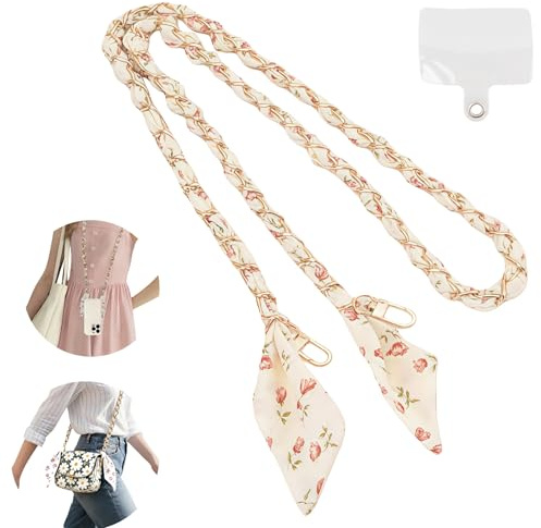 SHAOWENCB Cordon Téléphone Portable，Chaine Téléphone Universelle Portable -,Attache Sac Multifonction Réglable pour Femmes et Filles Chaîne Anti-Chute Abricot à Fleurs