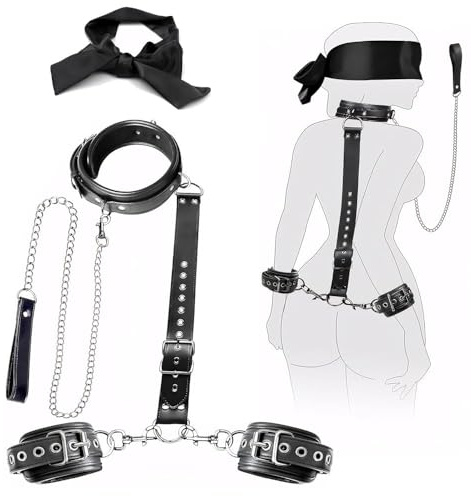 Oziral Kit de Bondage Juego BDSM – Esposas para Parejas Dorsales con Cuerda de Tracción & Antifaz Negro – Juguetes Sexuales para Parejas & BDSM Accesorios para Juegos.