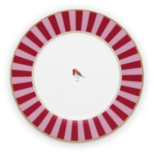 Pip Studio Love Birds Frühstücksteller Stripes rot-pink 21cm