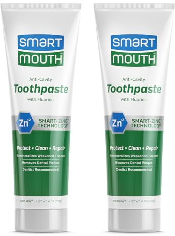 SmartMouth Anti-Cavity + Zinc Toothpaste - Fluoride Toothpaste for Cavity Prevention - Remineralizes Enamel - Sensitive Whitening - Alcohol-Free, Sugar-Free & Gluten-Free - 6 oz, 2-Pack