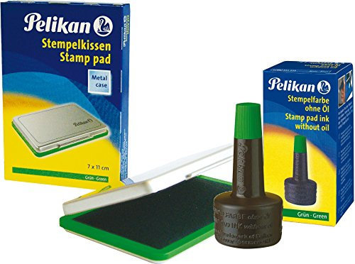 Pelikan 331066 Tinte Pad 3 Saturated 70x50mm (Frustfreie Verpackung) Stempelgrün Stempelkissen + Stempelfarbe