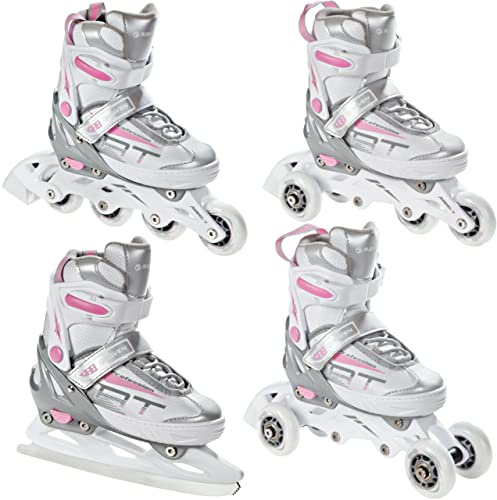 4-i-1 inlineskates/triskates/rullskor/skridskor/raven profession vit/rosa justerbar (35–39 (22,5 cm – 25 cm))