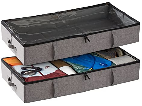 storageLAB - Contenedores de almacenamiento bajo la cama, organizadores de armario con asas resistentes para ropa, edredones y complementos, bajo al final de la cama, 2 unidades, gris