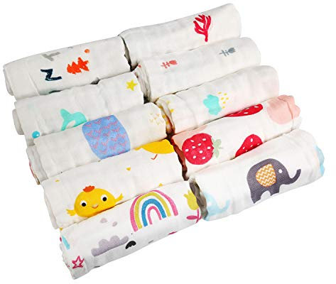 LEADSTAR Babywaschlappen, 10pcs Baby Badetuch Musselin Waschlappen Baby Baumwolle Handtuch Weiche Handtuch für Neugeborenes Baby Kinder, 30 * 30 cm