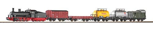 Piko-57123-Start-Set Güterzug Dampflok G7 + 5 Wg. Bettung, Schwarz