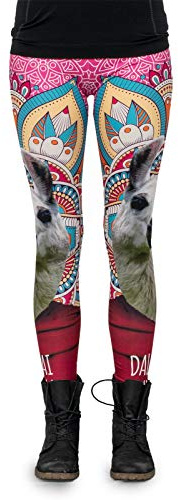 cosey - Tryckta färgglada lama-leggings (en storlek) – olika mönster, dalai lama, En Storlek