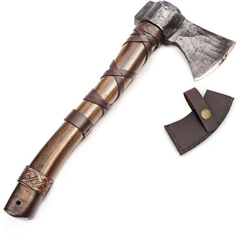 Norse Tradesman 14 Viking Throwing Axe - Carbon Steel Head, Teakwood Handle, Brown, Regulation Size, Includes Leather Sheath