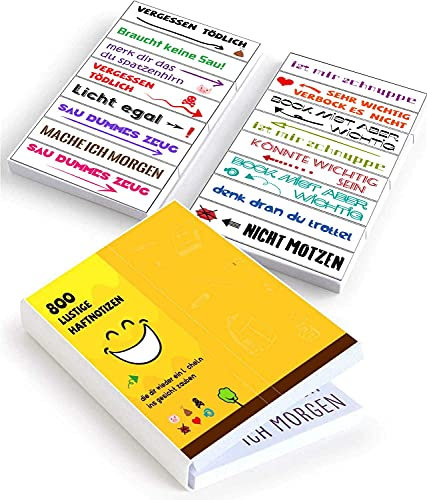 RunFa 800x Lustige Haftnotizen - die bunten Klebezettel (16x50 Blatt) sind die Geschenk Idee für Studenten u. Büro Kollegen - die Sticky Notes u. Page Marker als Büro Gadgets zum Markieren