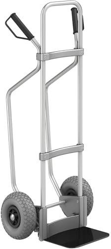 eurokraft | Aluminium-Sackkarre mit Kufen | Schaufel-BxT 280 x 250 mm | schwarz | PU-Bereifung