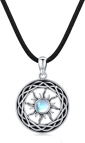 GGBOOM Sonne Mondstein Halskette 925 Sterling Silber Sonne Kette Keltische Kette Anhänger Amulett für Frauen Mädchen Herren Geschenk