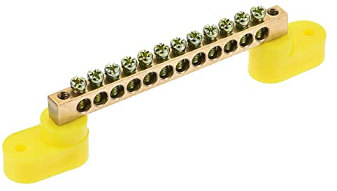 sourcing map Klemmen Erdungsschiene Schraubblock Barriere Messing 12 Positionen für die elektrische Verteilung Gelb