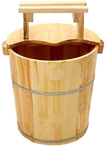 Foot Tub Wooden Foot Basin Foot Bath Barrel Household Wash Basin Fumigation Barrel With Lid Foot Barrel Natural Wood Foot Tub Solid Wood Insulation foot Bath Wooden Bucket Foot Spa Household Wash Ba