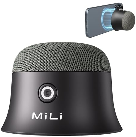 MiLi Mini Altavoz Bluetooth Magnético, Bluetooth 5.0, Altavoz Portátil IPX5 Impermeable, Sonido Estéreo TWS, Soporte para Móvil, 8 Horas de Autonomía, USB-C, para Ducha, Viajes y Golf