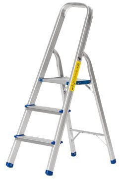 The Workplace Depot 3-Step Aluminium Step Ladder with Anti-Slip Feet & Handrail, 150kg Max Capacity, Lightweight & Easy to Store, Perfect for Kitchen, Office & Household Use((3 Tread))