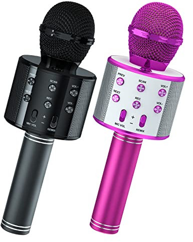Wowstar Wireless Microphone, Karaoke Bluetooth Microphone for Kids Adults, Portable Toy Karaoke Mic Speaker Machine, Home KTV Player Support Android & iOS Devices Party (Black & Purple) Bugle Brass
