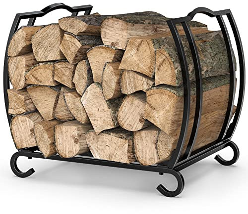 Mutool Metal Firewood Rack, Firewood Log Holder for fireplace, Fireplace Wood Storage Shelf indoor/Outdoor, 16.8L × 12.5W × 14.9H inch, Black
