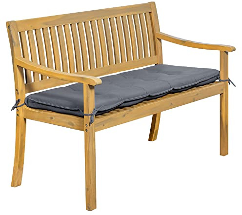 Happy Garden Banc de Jardin Aruba en Acacia avec Coussins Gris. Banc d'extérieur pour 2 Personnes.