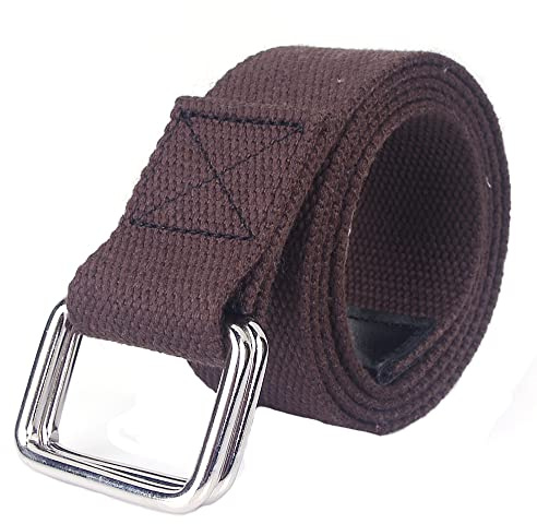 SagaSave Unisex-Gürtel aus Segeltuch, verstellbarer lässiger Gurtband mit Doppelringschnalle, 110 cm, elastischer Gürtel für Jeans, braun, 110 cm