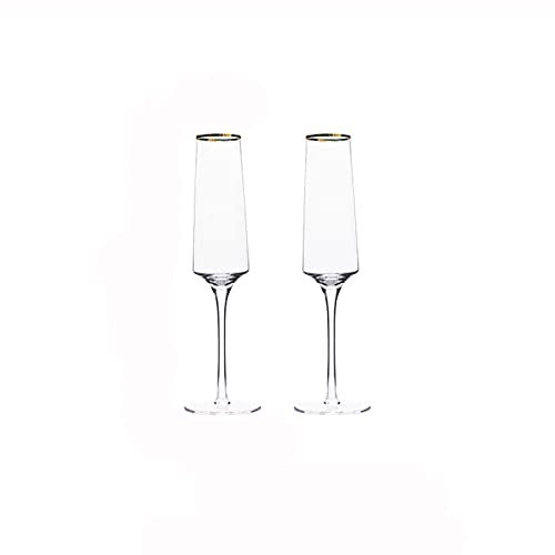 SISWIM Verres à Champagne 230 ML de Verres à Champagne bordés d'or Home Premium Goblet Set Flûtes à Champagne en Verre de Cristal for Mariage, Anniversaire, Noël 2 Pcs Flûtes à Champagne