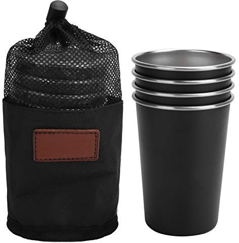 Wisecoco 4-teiliger Wasserbecher, Edelstahl-Picknickbecher, Biergetränke-Trinkbecher, Für Outdoor-Bergsteigen, Camping, Abenteuer, Rucksackreisen, Wandern