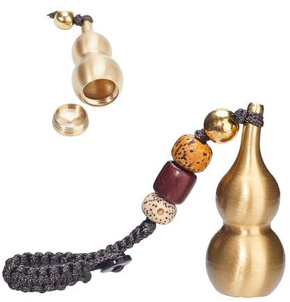 GORGECRAFT Feng Shui Laiton Wu Lou Gourde Porte-Clés Chinois Hulu Doré Calebasse avec Bodhi Perles - Décoration de Voiture Pendentif Sac Médaillon Bénédiction Cadeau