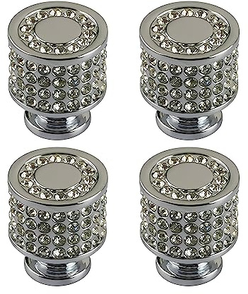 HIZEFSOO 4PCS Crystal Drawer Knobs, Rhinestone Drawer Handle Gold Drawers Pull Silver Cabinet Handle Rhinestone Cabinet Pull Diamond Square Cabinet Knobs Cylinder Dresser Handle Pull (Silver Cylinder)