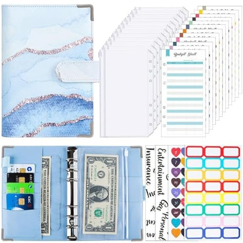 Tinte a6 Ringbinder Budget Buch Farbbilddruck Notizbuch Buch Sub Leder PU Hand Buch lose Blatt Ordner Handbuch Handbuch (Aquarell blau)
