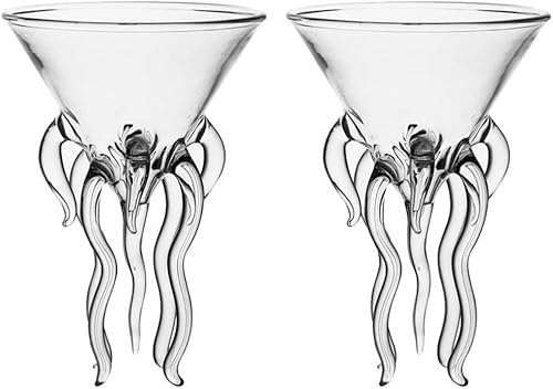 VAZZIC 2 Pcs Transparent Jellyfish Cocktail Glasses, Novelty Glass, Juice Glass for Home Bar Party Wedding