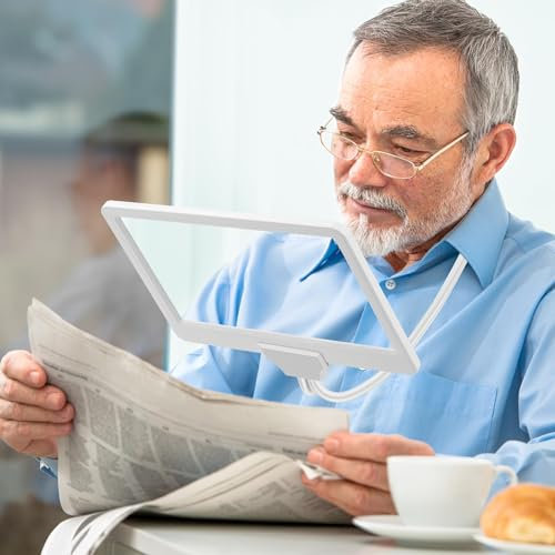 NZQXJXZ 5X Hände frei Vergrößerungsglas hängenden Hals, flexible Schwanenhals FullPage Leselupe, 8x 5 große Seite Lupe für das Lesen von kleinen Drucke & Low Vision Senioren mit Alterung Augen(Weiß)