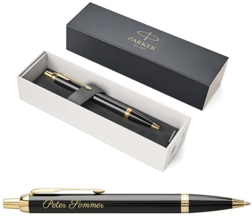 PARKER IM Core Kugelschreiber mit Gravur | Premium Stift | Geschenkbox | schwarze Mine | personalisiertes Geschenk | Namen | graviert | Jahrestag | Geburtstag (Black Lacquer G.C.)