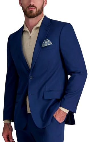 Haggar Men's Classic Fit Sharkskin Suit Seperates-Pant, Blue-Jacket