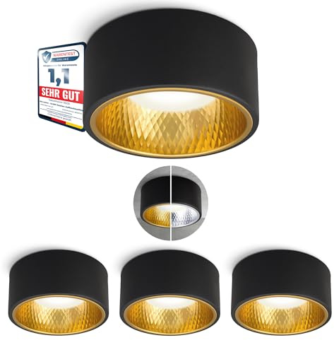 SSC-LUXon 4 Stück OLINO Aufputzleuchte schwarz LED wechselbare Front gold & silber - Aufputz Spot flach neutralweiß LED GX53 230V