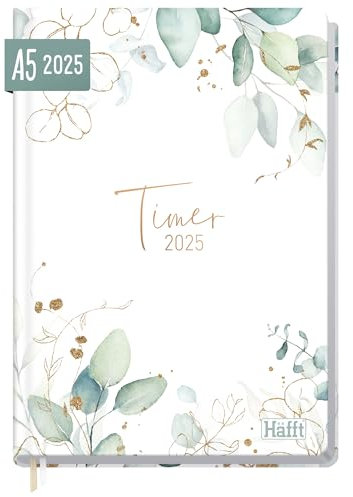 Häfft-Timer 2025 A5 Blattgold JANUAR - DEZEMBER 2025, Hardcover Kalender, Buchkalender, Terminplaner für junge Erwachsene - nachhaltig & klimafreundlich