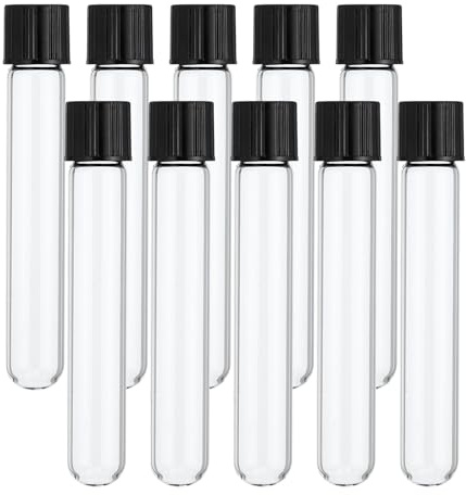PATIKIL 10ml Test Tubes, 10pcs 3.94x0.63in Glass Clear Round Bottom Test Tube Containers with Plastic Cap for Bead Party Candy Bath Salt Storage Scientific Experiment Plant Propagation