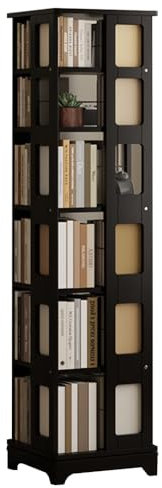Drehbarer Bücherturm Aus Massivholz, Vertikales Bücherregal Mit 4/6 Fachböden, Bücherregal Mit 360° Drehung, Schmales Bücherregal Aus 15 Mm Starkem Laminat, Eckregal