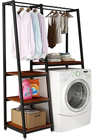 Generisch 4-stufiges Lagerregal über der Waschmaschine, über der Toilette mit Kleiderstange, platzsparend, für Badeutensilien, Pflanzen, Bücher
