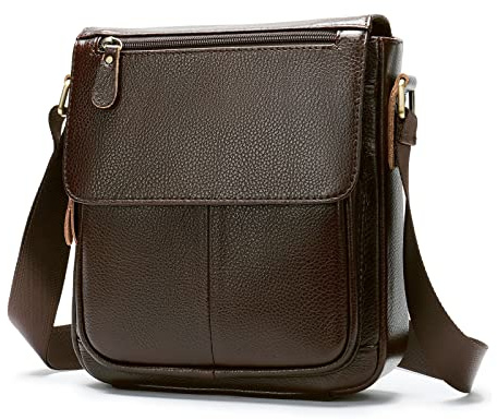 FANDARE Vintage Umhängetasche Leder Herren Herrentasche zum Umhängen Damen Schultertasche Echtes Leder Handgelenktasche Crossbody Bag Arbeitstasche Messenger Bags Geschenk für MännerRotbraun