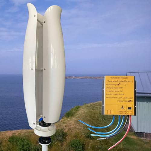 ZHOZHUT 3KW Vertical Axis Wind Turbine Generator Maglev Generator 12V / 24V / 48V Wind Turbine Generator Power Kit med MPPT Controller och 2 Fiberglass Blades For Highway, Home, Boat,White,3000W48V