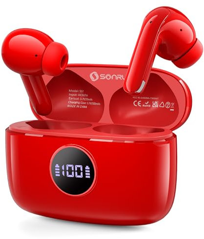 SONRU Auriculares Inalámbricos Bluetooth, Auriculares Bluetooth 5.3 con HD Micrófono Estéreo, 40H Cascos Inalambricos Bluetooth con Pantalla LED, IP7 Impermeable Reducción de Ruido