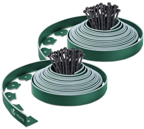 VOUNOT® Borde Jardín Césped Borde Flexible de Plástico PE, Delimitadores de Bordes para Jardín, Bordura Exterior para Tierra Cenefa Parterres con 60 Clavijas, Longitud 20m Altura 5cm, Verde